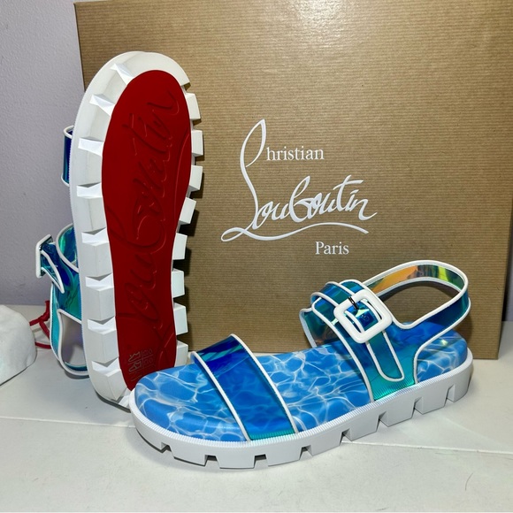 Christian Louboutin Shoes - NEW CHRISTIAN LOUBOUTIN DUNISS COOL SANDALS IRIDESCENT BLUE/WHITE LUG SOLE SZ 37